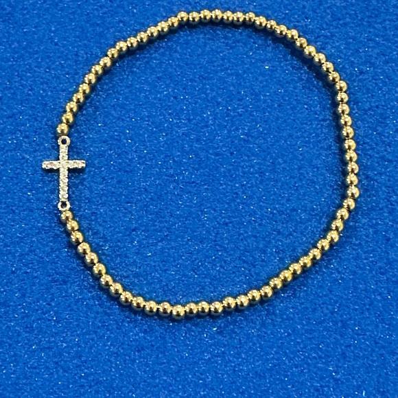 NWT. Mint & Lily. Gold Beaded Cross Bracelet - Picture 5 of 7